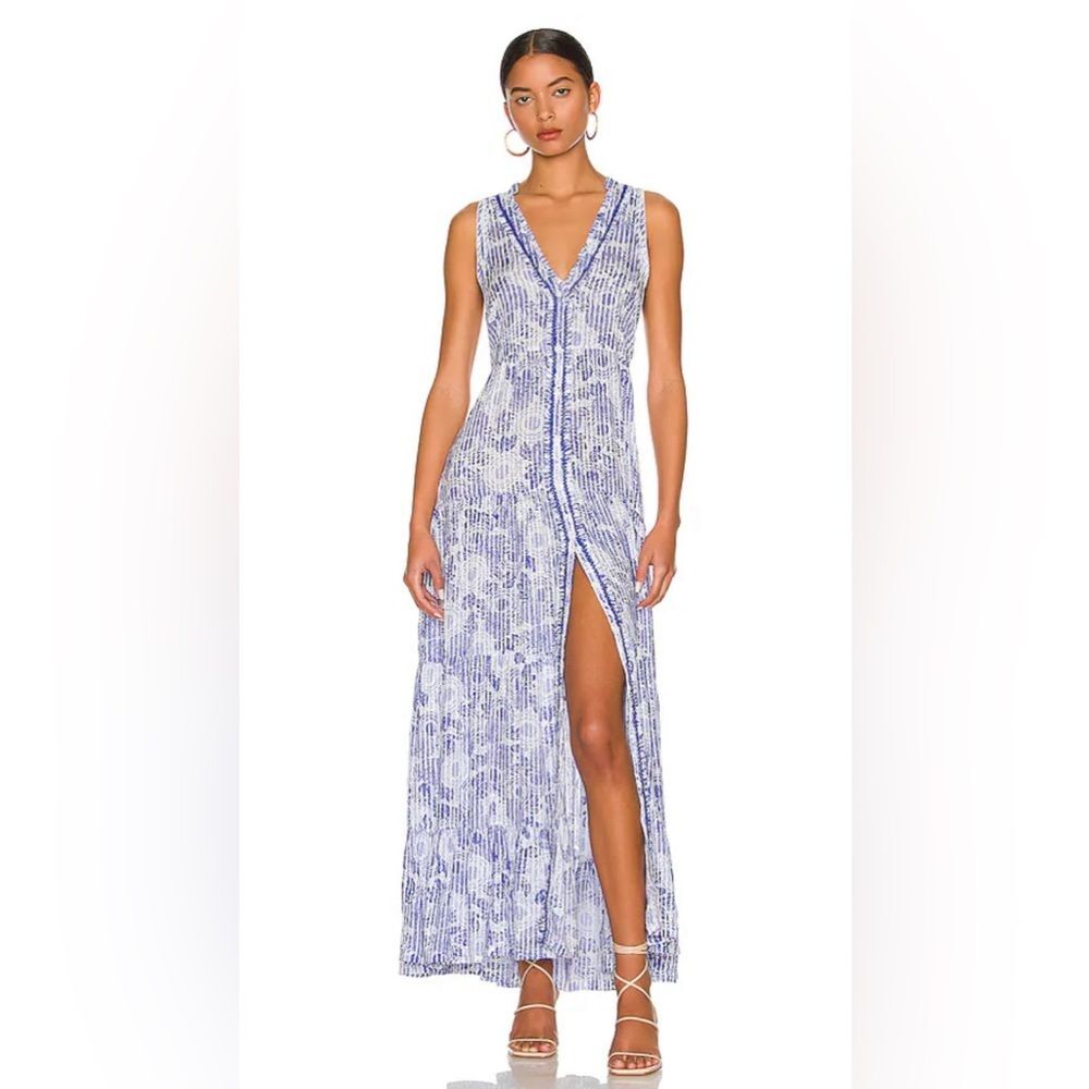 Poupette St. Barth Nana Printed Maxi Dress Revolve Blue Begonia, NWT, Size L - Picture 2 of 15